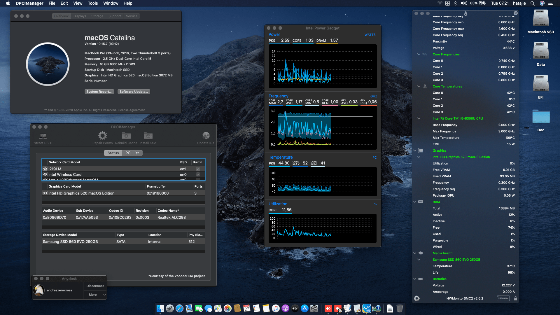 Success Hackintosh macOS Catalina 10.15.7 Build 19H2 at Lenovo Thinkpad T460